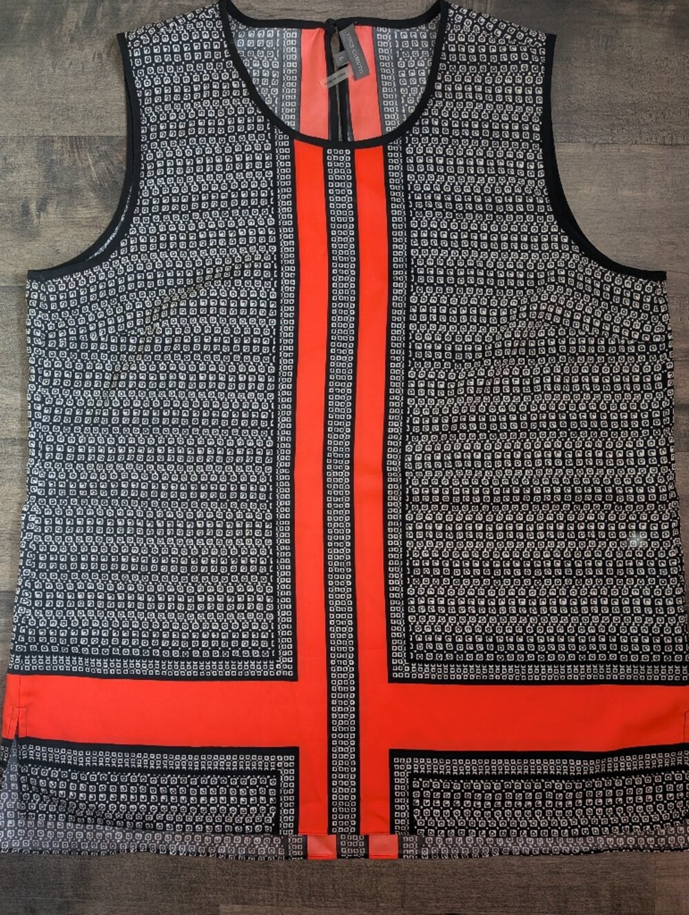 Vince Camuto Geometric Block Sleeveless Blouse L Coral Orange Black White